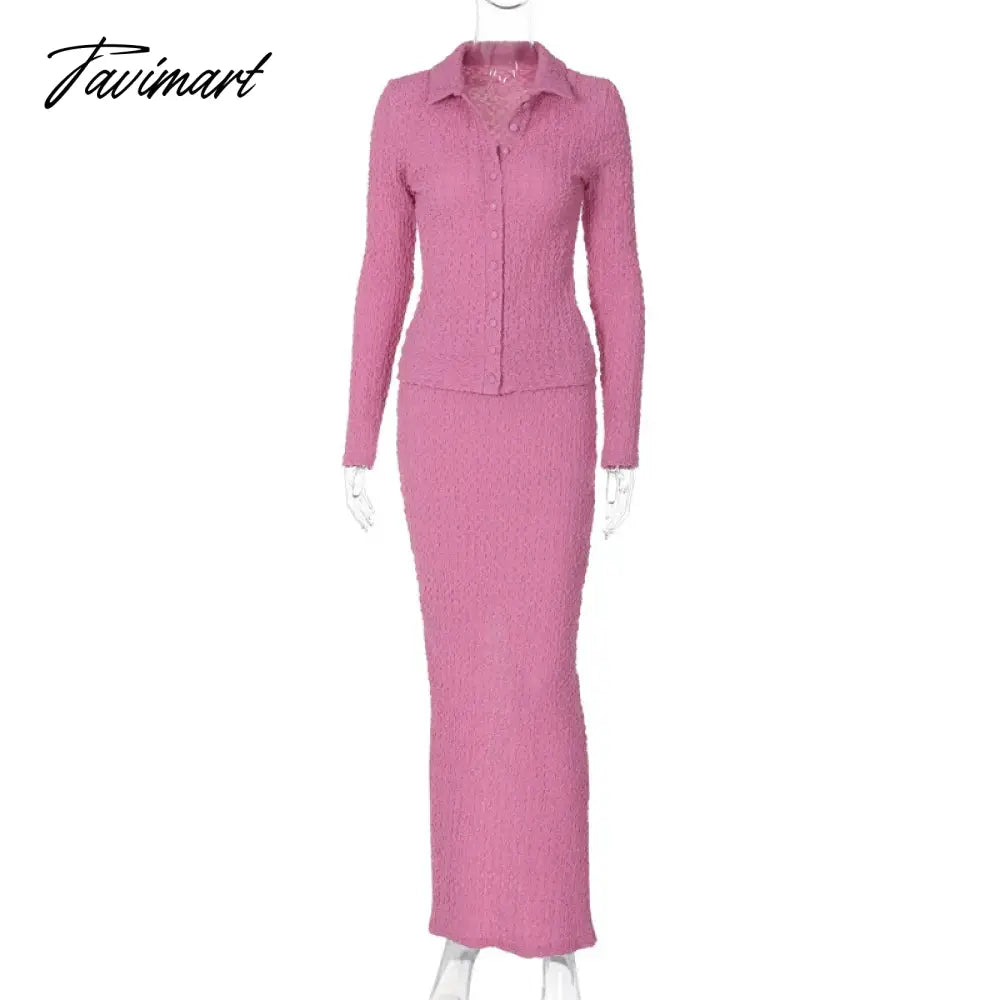 Fashion Patchwork 2 Piece-Set Maxi Skirt Ladies Slim Long Sleeve Cardigan And Long Skirt Sets Streetwear Autumn Outfits