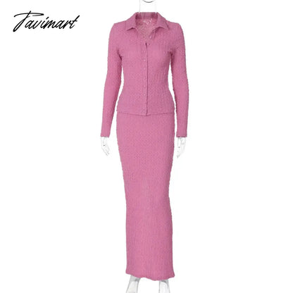 Fashion Patchwork 2 Piece-Set Maxi Skirt Ladies Slim Long Sleeve Cardigan And Long Skirt Sets Streetwear Autumn Outfits
