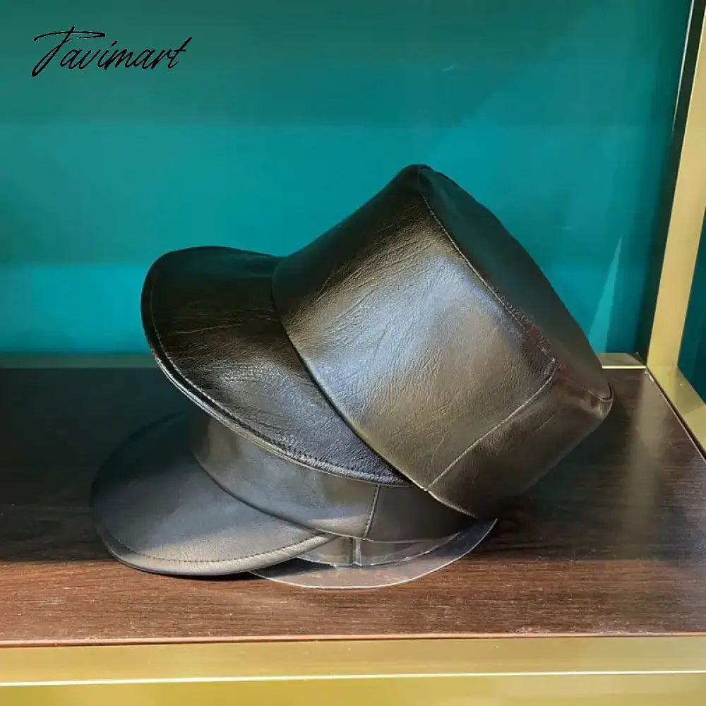 Fashion Pu Leather Equestrian Hat Women Korean Vintage Peaked Hats Spring Summer Versatile Sun Hat Flat Top Baseball Cap
