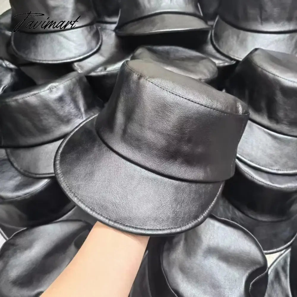Fashion Pu Leather Equestrian Hat Women Korean Vintage Peaked Hats Spring Summer Versatile Sun Hat Flat Top Baseball Cap
