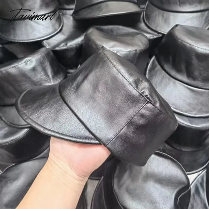 Fashion Pu Leather Equestrian Hat Women Korean Vintage Peaked Hats Spring Summer Versatile Sun Hat Flat Top Baseball Cap