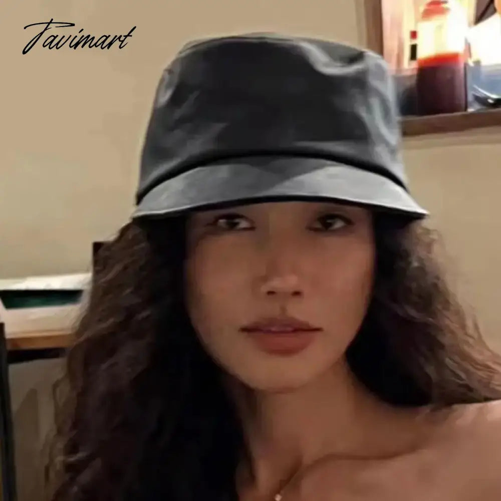 Fashion Pu Leather Equestrian Hat Women Korean Vintage Peaked Hats Spring Summer Versatile Sun Hat Flat Top Baseball Cap