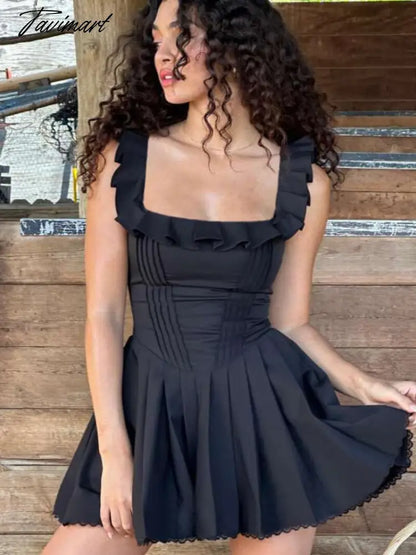 Fashion Sleeveless High Waist Mini Corset Dresses Women Elegant Summer Ruffles Backless Tunics A-line Holiday Party Dress