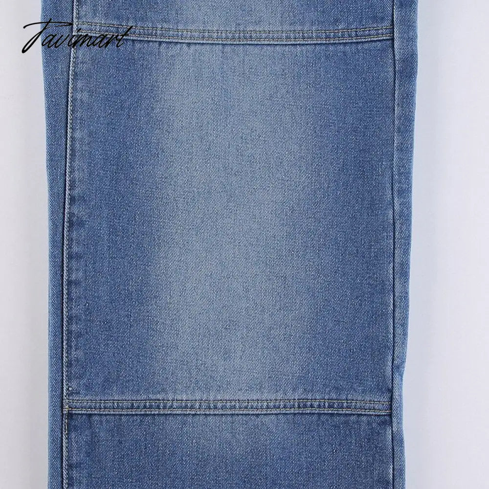 Fashion Spring Autumn Vintage Streetwear Harajuku Print Blue High Waist Straight Korean Style Woman Pants Cargo Pants Women