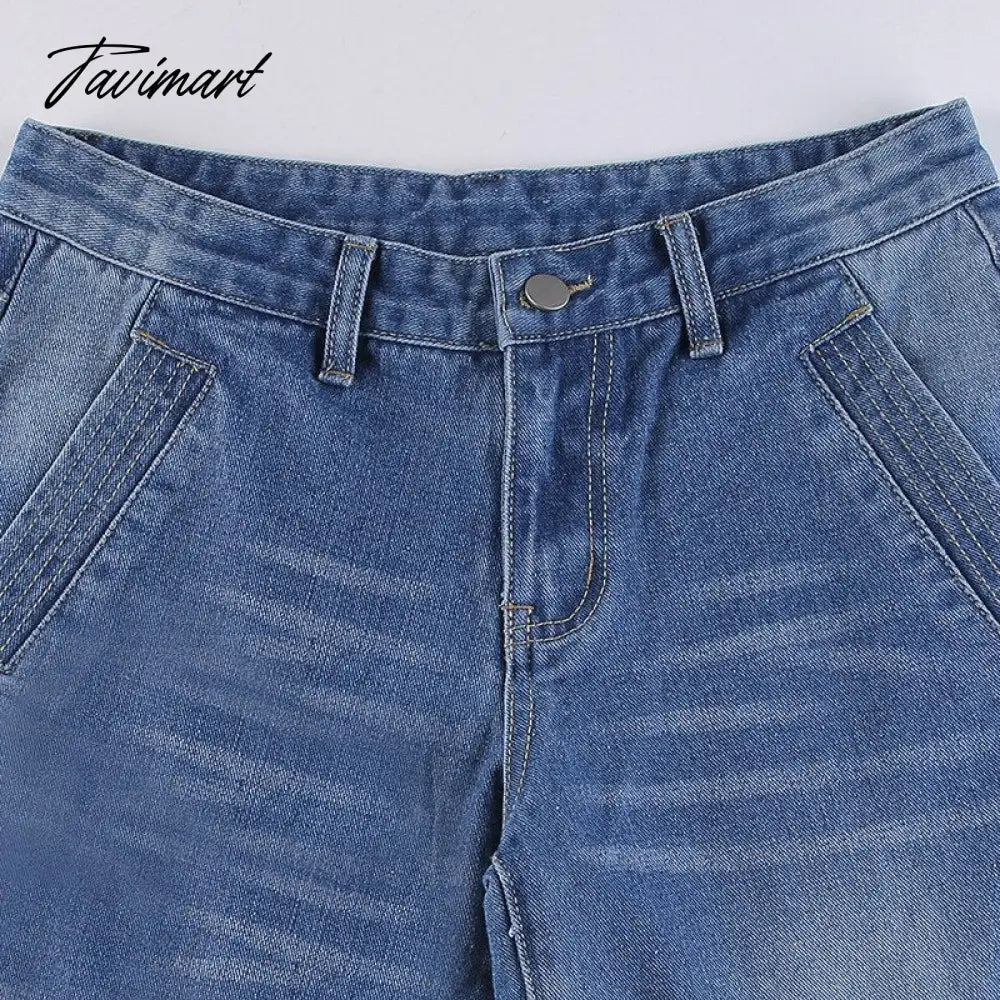 Fashion Spring Autumn Vintage Streetwear Harajuku Print Blue High Waist Straight Korean Style Woman Pants Cargo Pants Women