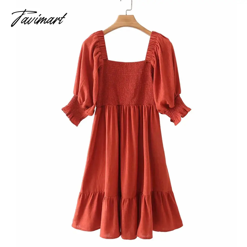 Fashion Square Neck Elastic платье2021 Backless Short Sleeve Ruffled Summer Mini Dress Elegant Party Dresses Woman Princes