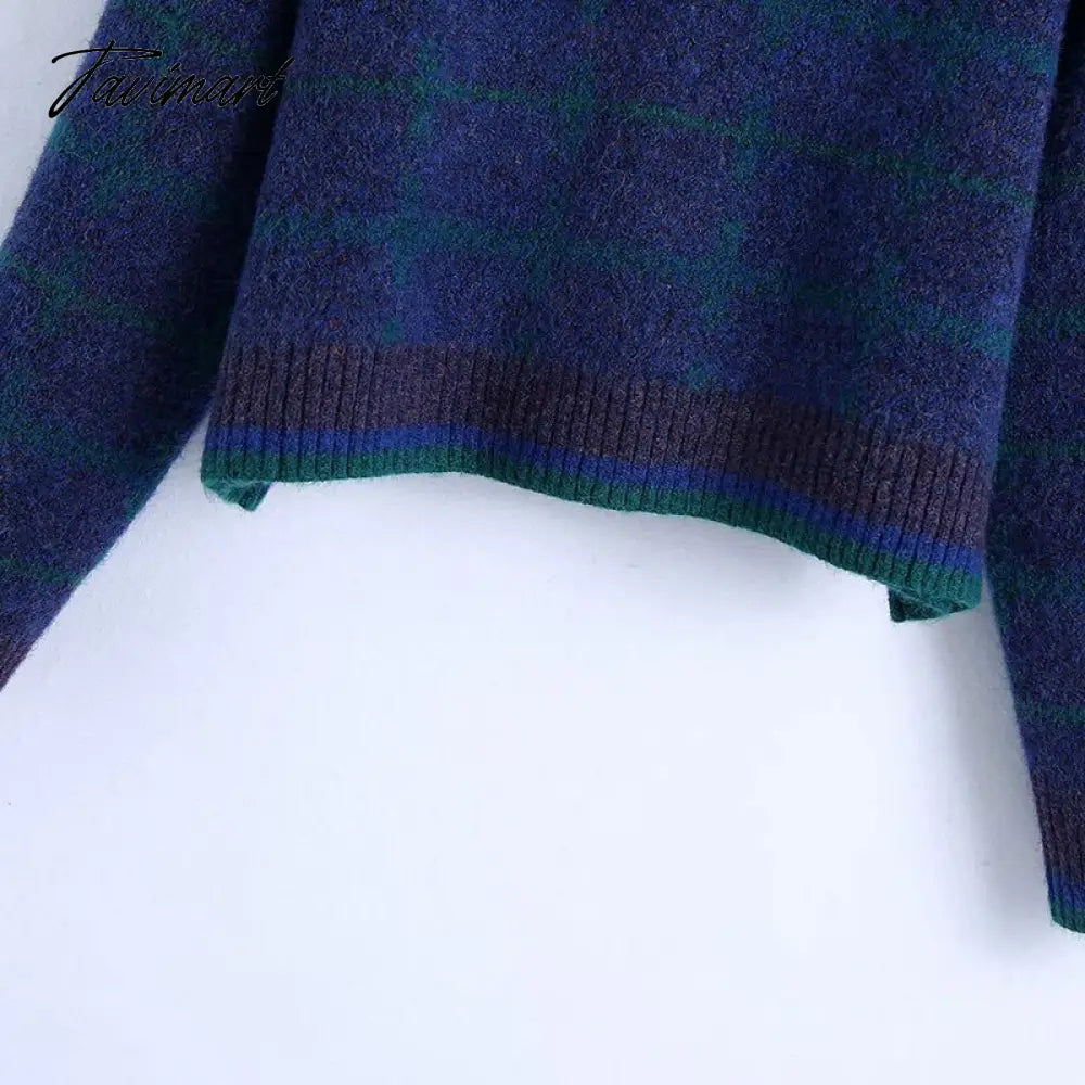 Fashion Sweater Women V Neck With Ribbed Trim Cropped Knitted Jumper Vintage Long Sleeve Winter Female Pullovers Chic Tops