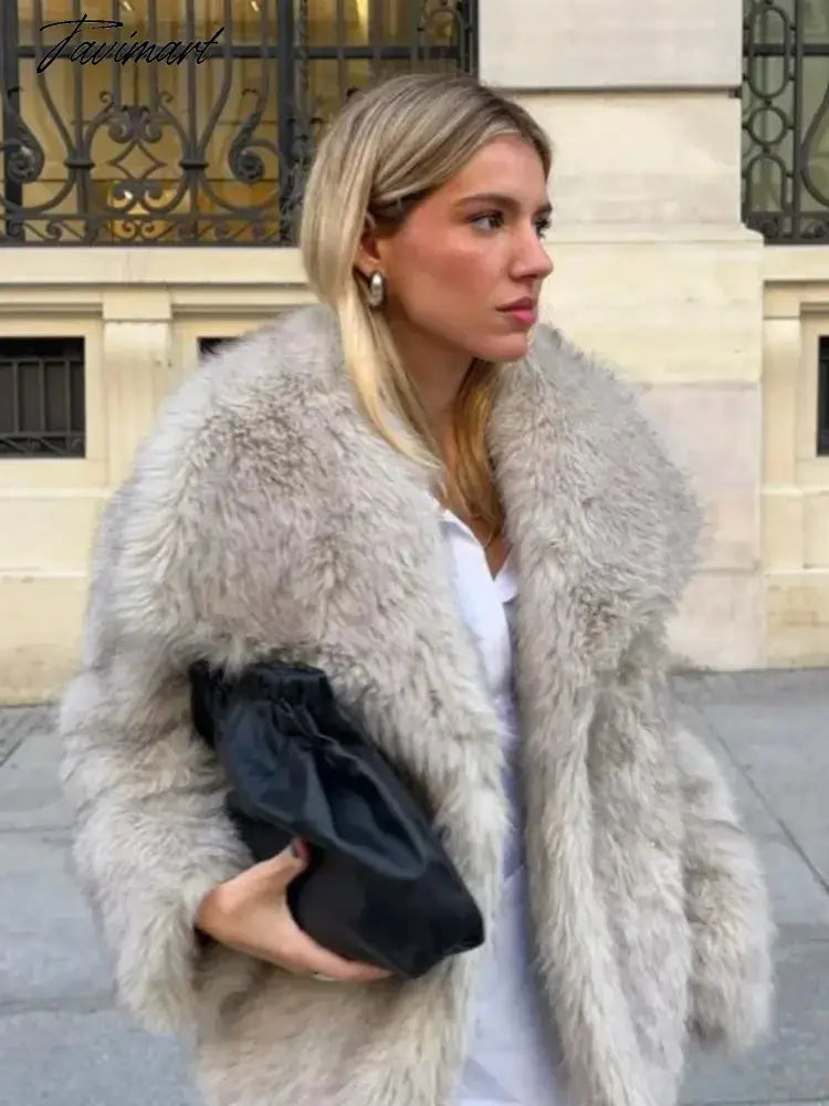 Fashion Thicken Short Faux Fur Jacket For Women Chic V Neck Long Sleeved Plush Cardigan Winter Female Elegant Warm Coat