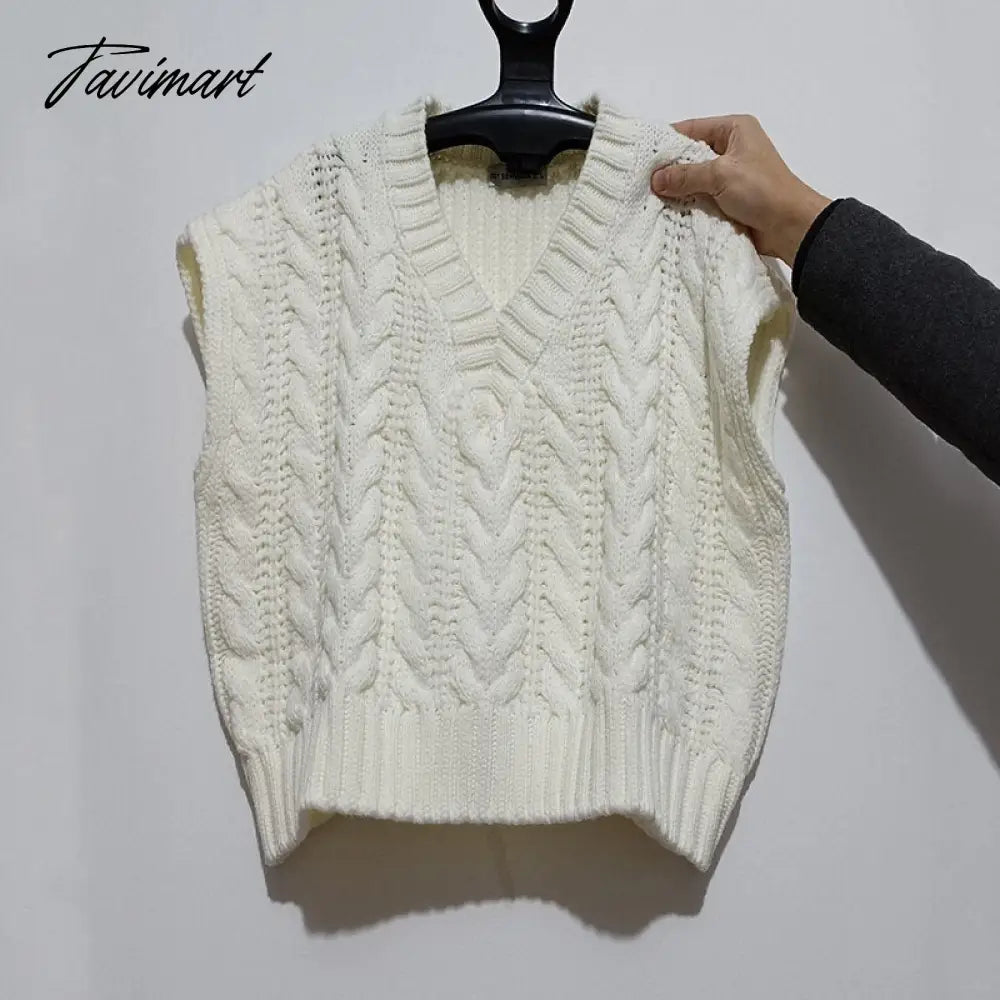 Fashion Twist Sweater Vest Pink V Collar Oversize Vintage Kintted Jumper Cross Lace Up White Femme Veste Chic Tops Pullover