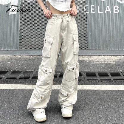 Fashion Wide Leg Techwear American Full Length High Street Pockets Cargo Safari Style Straight Vintage Pants Hip Hop Pantalones