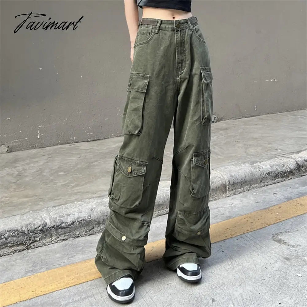 Fashion Wide Leg Techwear American Full Length High Street Pockets Cargo Safari Style Straight Vintage Pants Hip Hop Pantalones