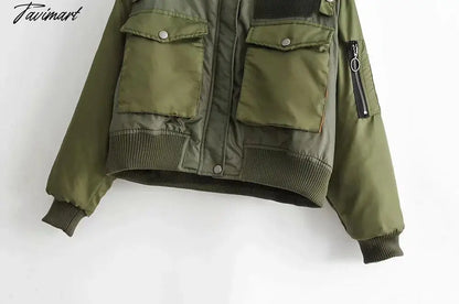Fashion Women Basic Loose Padded Bomber Jacket Coat Vintage Leisure Long Sleeve Zipper Warm Female Outerwear Elegant Tops