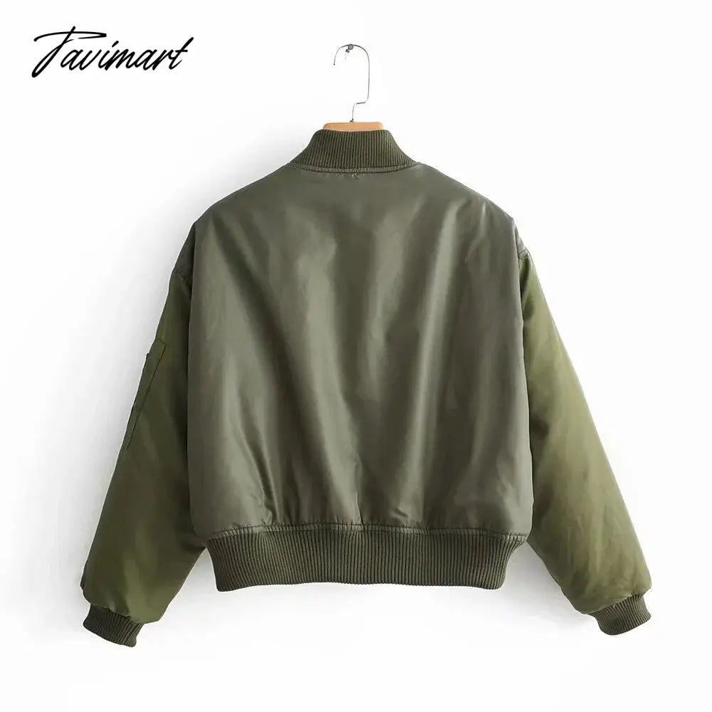 Fashion Women Basic Loose Padded Bomber Jacket Coat Vintage Leisure Long Sleeve Zipper Warm Female Outerwear Elegant Tops