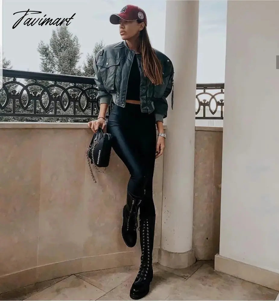 Fashion Women Basic Loose Padded Bomber Jacket Coat Vintage Leisure Long Sleeve Zipper Warm Female Outerwear Elegant Tops