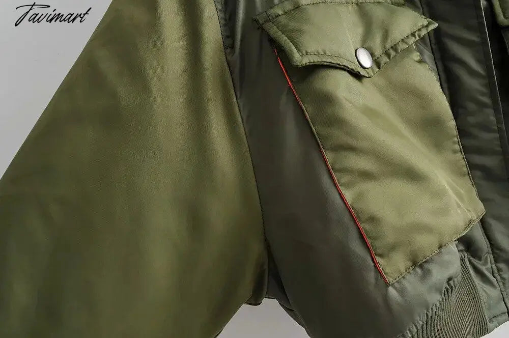 Fashion Women Basic Loose Padded Bomber Jacket Coat Vintage Leisure Long Sleeve Zipper Warm Female Outerwear Elegant Tops