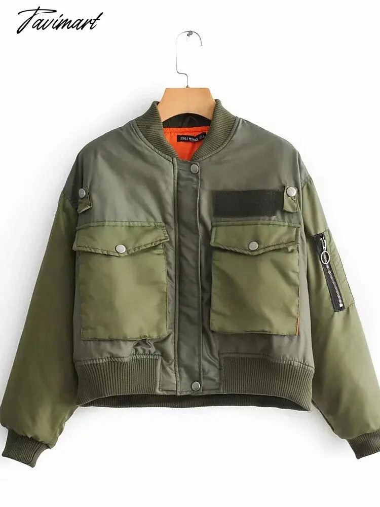 Fashion Women Basic Loose Padded Bomber Jacket Coat Vintage Leisure Long Sleeve Zipper Warm Female Outerwear Elegant Tops