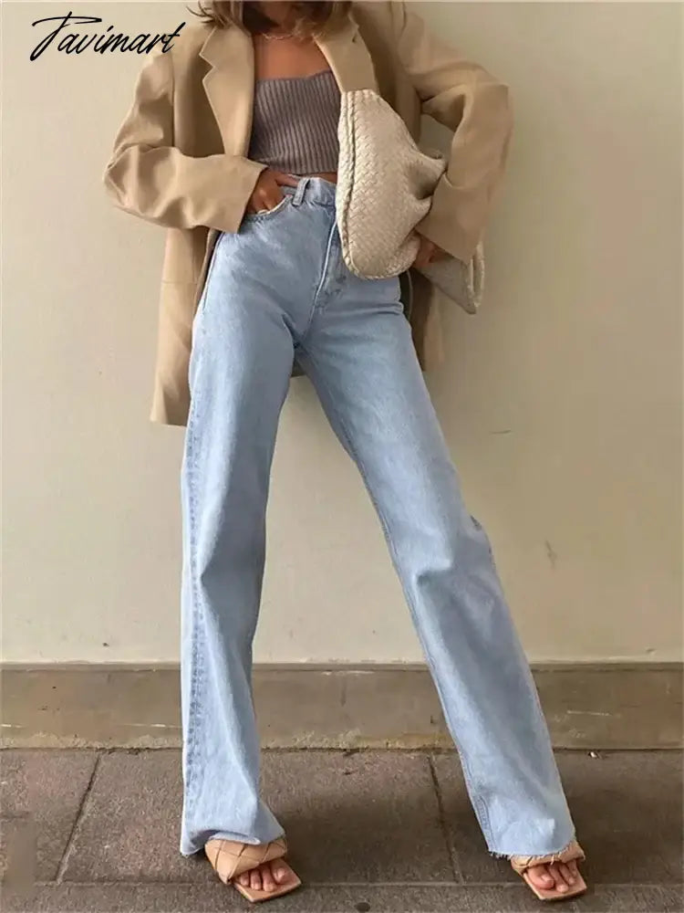 Fashion Women's Jeans Bottom Casual Straight Leg Baggy Jeans Fall Boyfriend Long Trousers High Waist Denim Pants