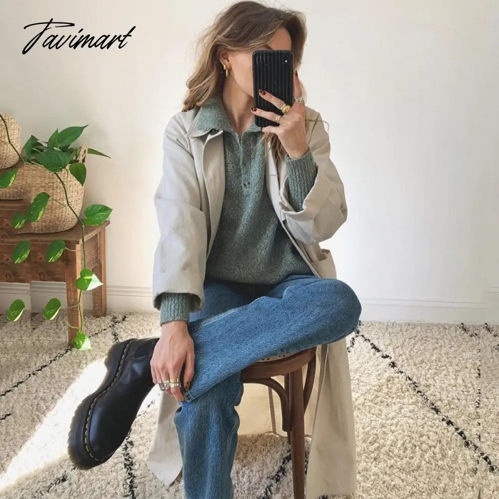 Fashion Women Sweater V Neck With Button Loose Long Sleeve Winter Solid Color Casua Lapel Pullover Chic Tops