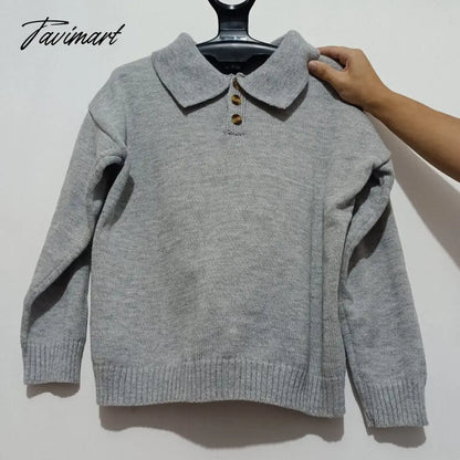 Fashion Women Sweater V Neck With Button Loose Long Sleeve Winter Solid Color Casua Lapel Pullover Chic Tops