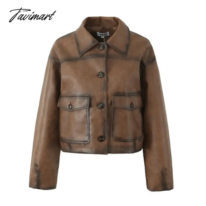 Faux leather jacket women Winter vintage clothes jacket women PU leather jackets y2k fashion brown jacket biker coats luxury