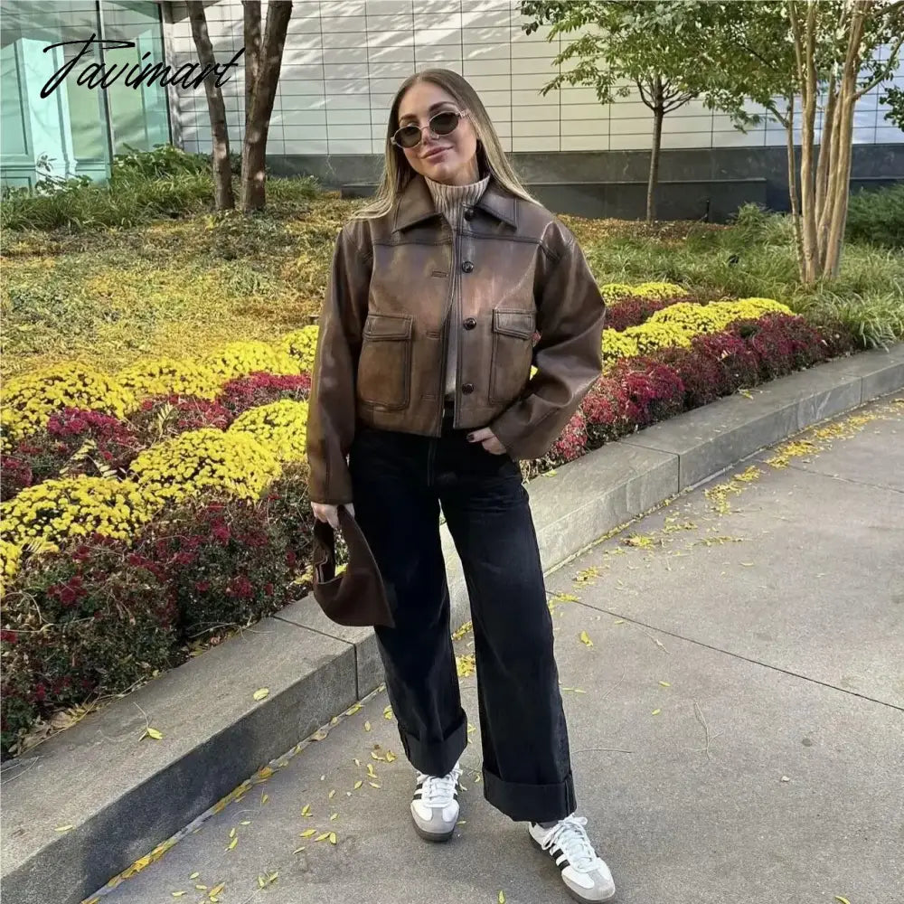 Faux leather jacket women Winter vintage clothes jacket women PU leather jackets y2k fashion brown jacket biker coats luxury