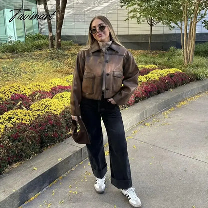 Faux leather jacket women Winter vintage clothes jacket women PU leather jackets y2k fashion brown jacket biker coats luxury