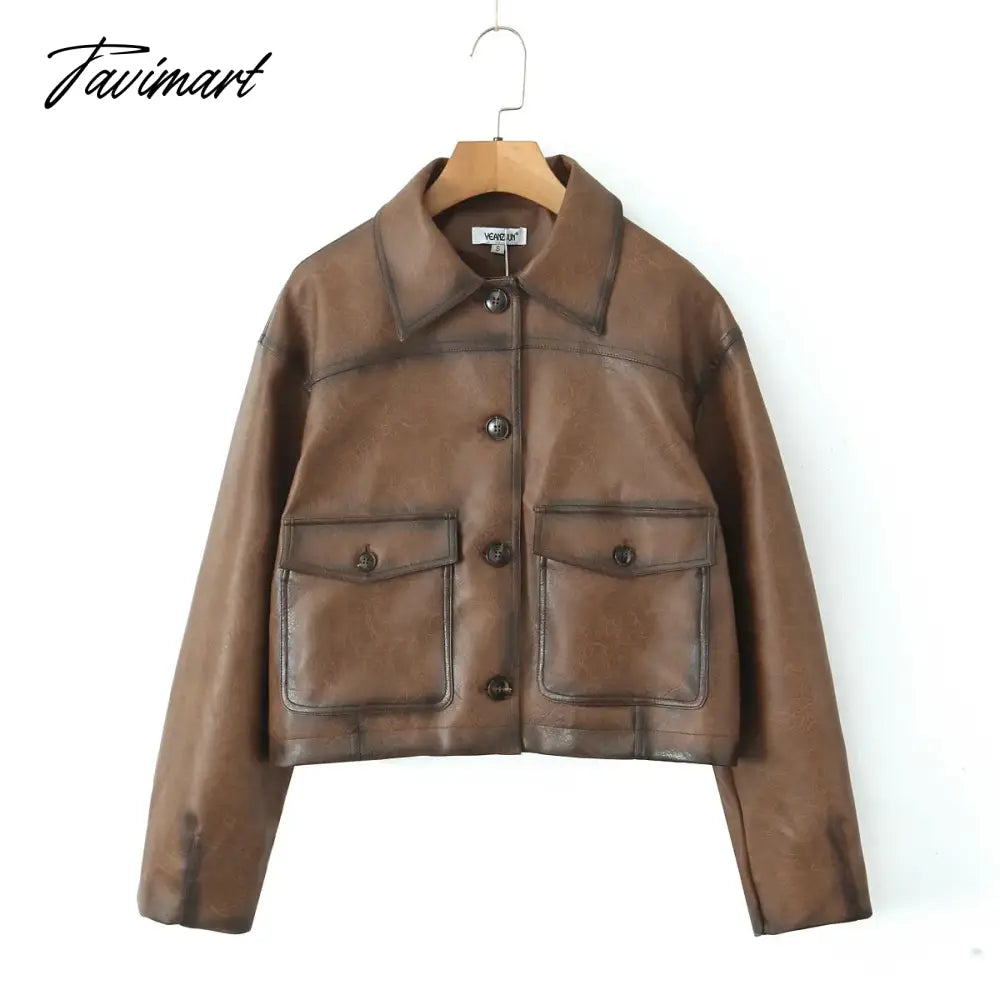 Faux leather jacket women Winter vintage clothes jacket women PU leather jackets y2k fashion brown jacket biker coats luxury