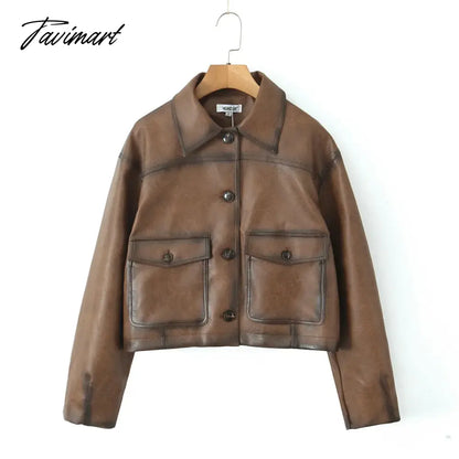 Faux leather jacket women Winter vintage clothes jacket women PU leather jackets y2k fashion brown jacket biker coats luxury
