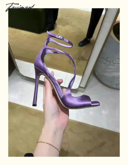 Fish Mouth High Heel Shoes for Women's New Style Square Headed Slim Heel Open Toe Sexy European and American High Heel Sandals