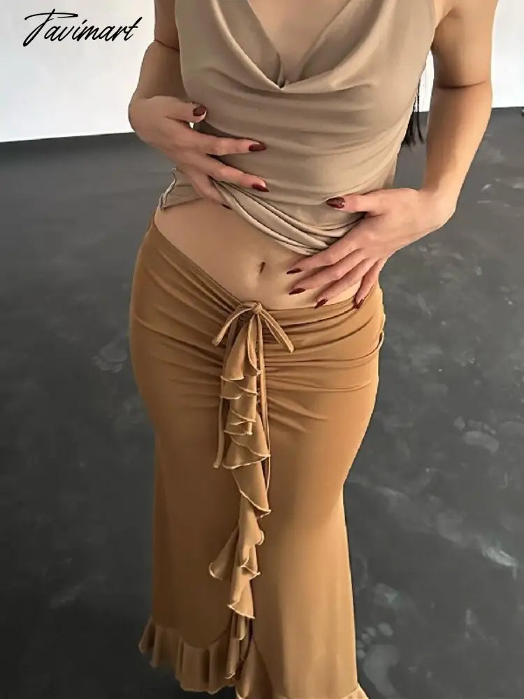 Fishtail Skirt Flounces Midi Skirt Low Waist Tweed dress Folds Night Club Outfit Fashion Sexy Women's Dresses Luxury