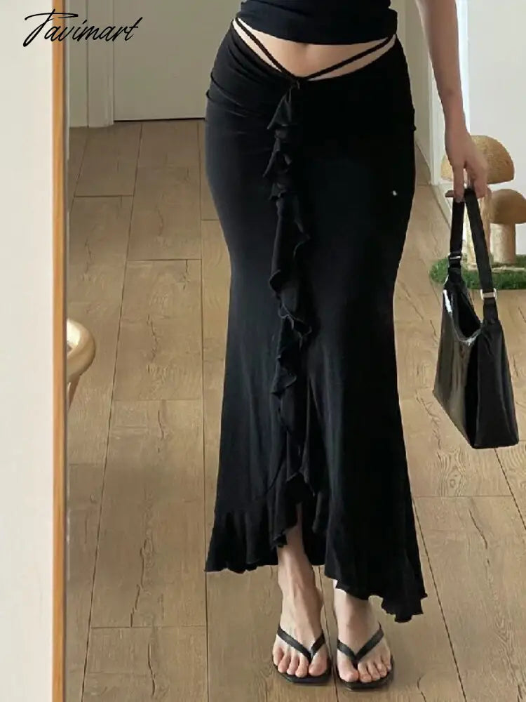 Fishtail Skirt Flounces Midi Skirt Low Waist Tweed dress Folds Night Club Outfit Fashion Sexy Women's Dresses Luxury