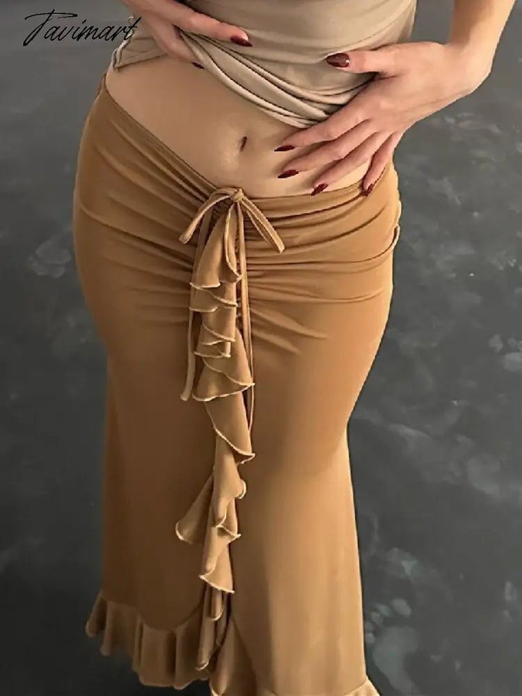 Fishtail Skirt Flounces Midi Skirt Low Waist Tweed dress Folds Night Club Outfit Fashion Sexy Women's Dresses Luxury