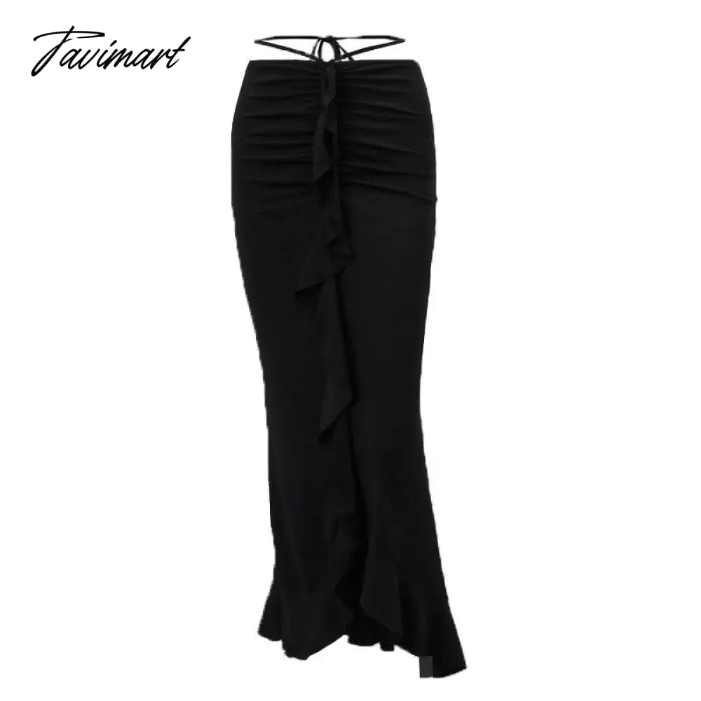 Fishtail Skirt Flounces Midi Skirt Low Waist Tweed dress Folds Night Club Outfit Fashion Sexy Women's Dresses Luxury