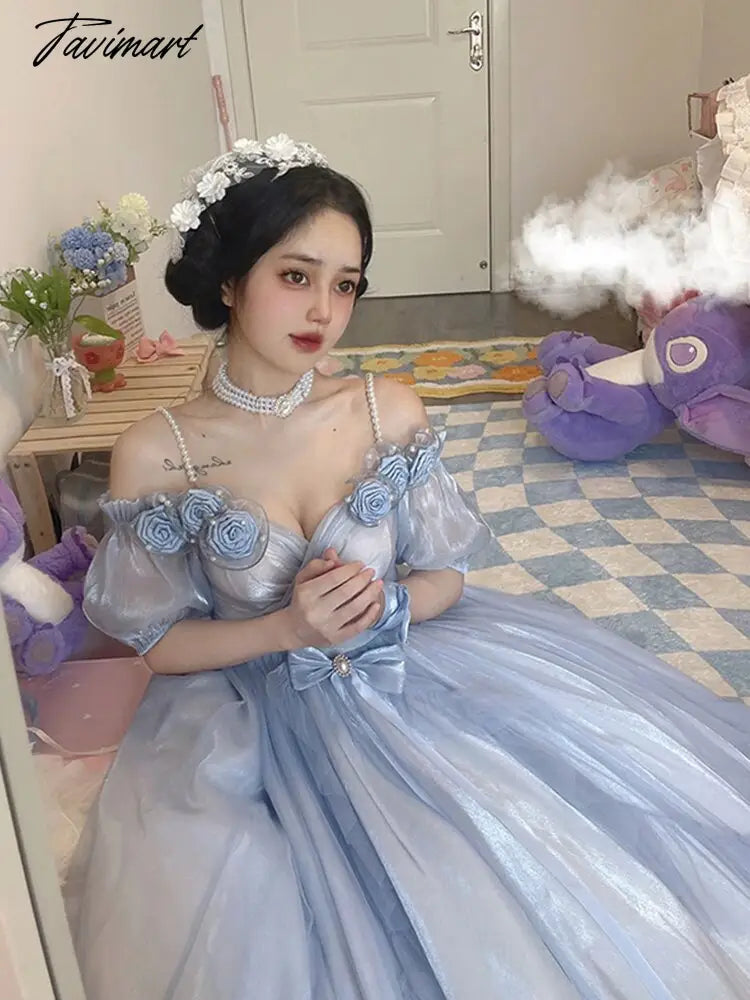 Flower Wedding Lolita Dress Light Gradient Blue Rose Fairy Princess Kawaii Sweet Elegant Lolitas Tea Party Dresses Victorian