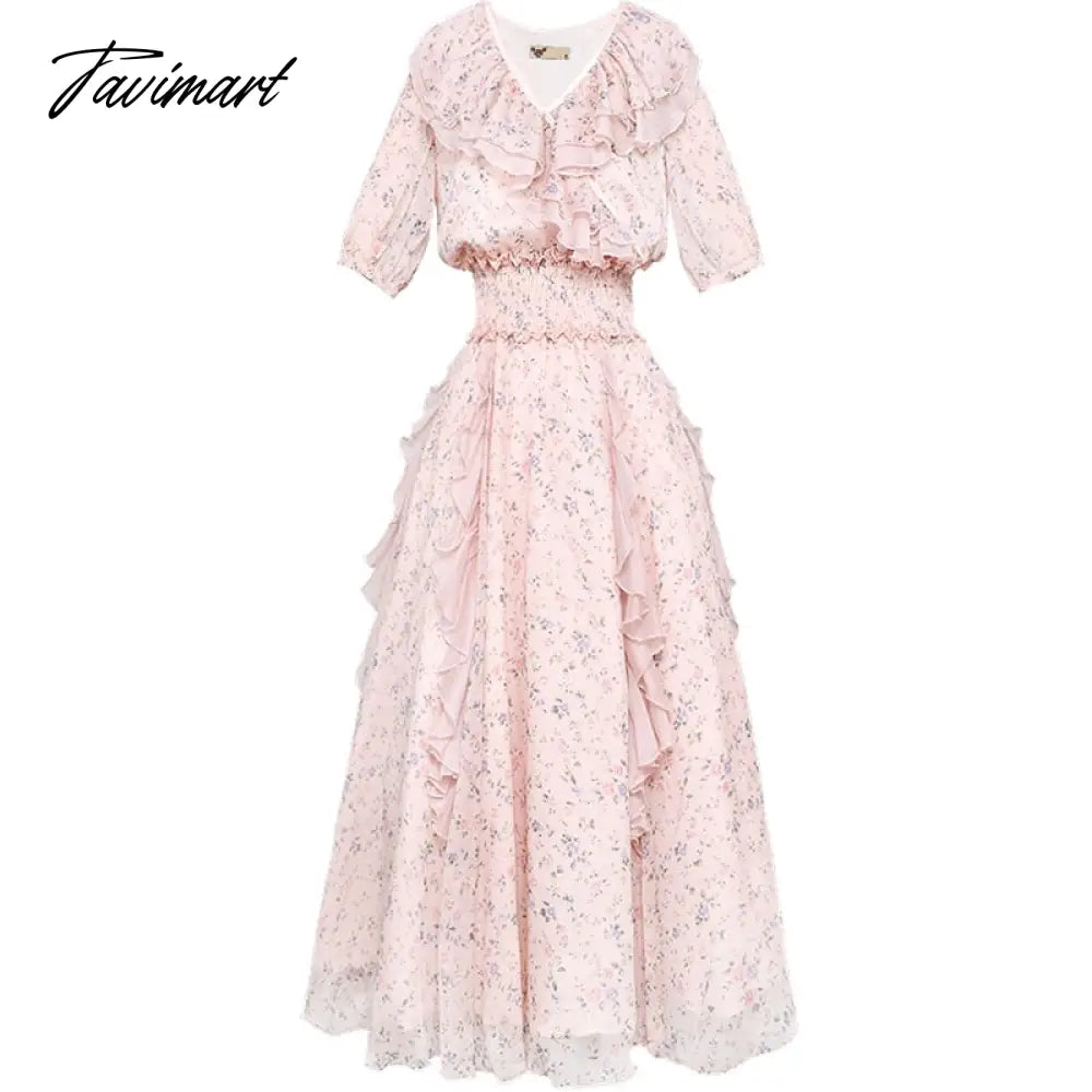 Free Shipping New Fashion Women Chiffon Long Mid-calf Short Sleeve Dresses Summer Boshow Bohemian Ruffles Dress S-L Print