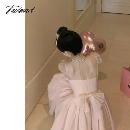 French High Waist Strap Dress Women Fairy Summer Short Pink Party Princess Puffy Dress Evening Dresses Vestidos De Mujer