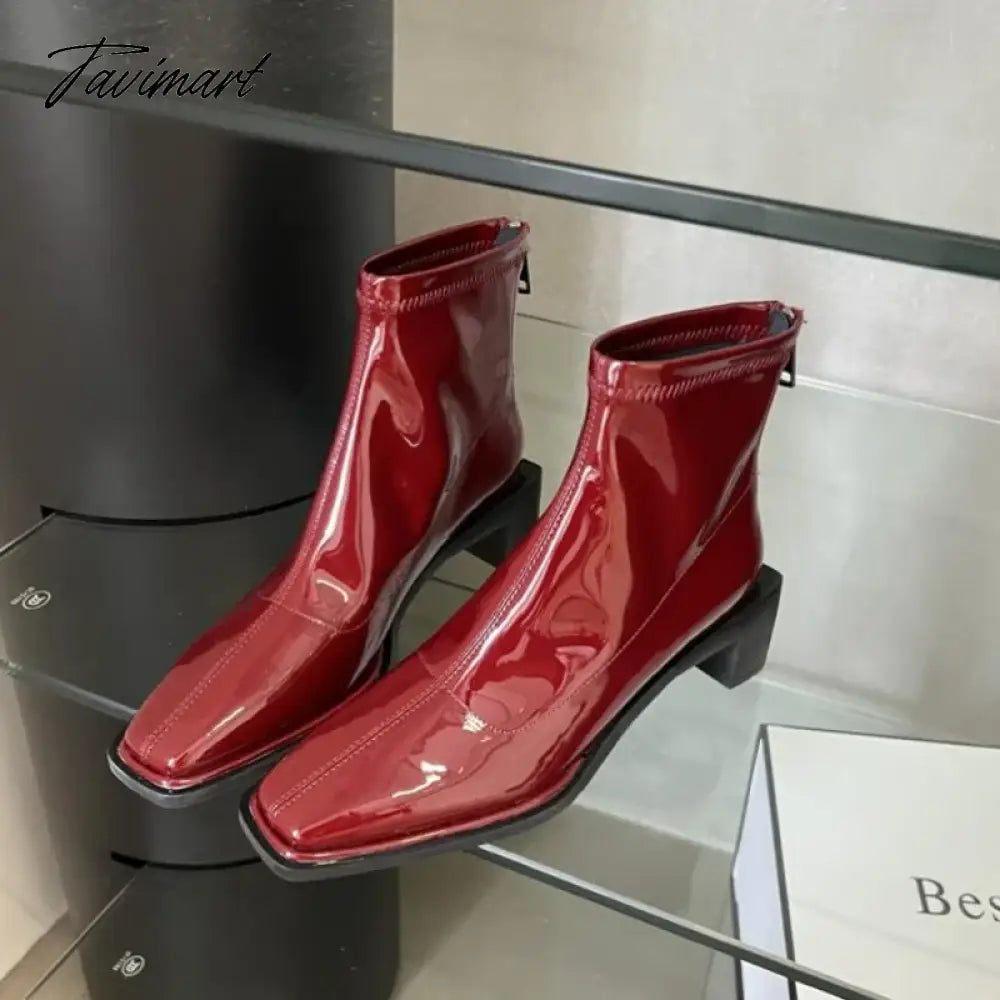 French Retro Women Ankle Boots Fashion Square Low Heel Back Zipper Ladies Boots Shoes Square Toe Outdoor Casual Short Boots