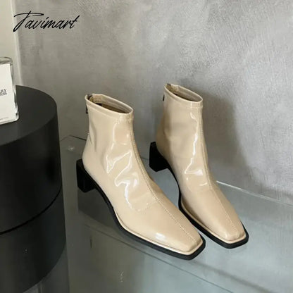 French Retro Women Ankle Boots Fashion Square Low Heel Back Zipper Ladies Boots Shoes Square Toe Outdoor Casual Short Boots