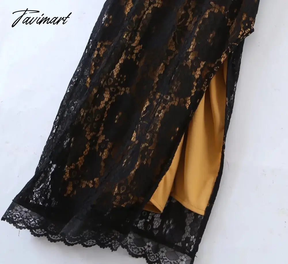 French Style Fashion Elegant Lace Splicing Sexy Forking Sheath Mini Dress Casual Suspender Dress Women