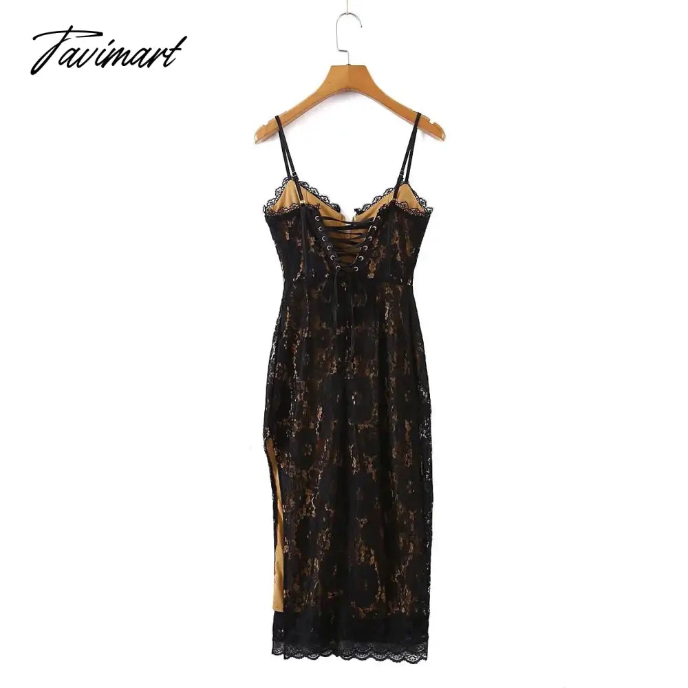 French Style Fashion Elegant Lace Splicing Sexy Forking Sheath Mini Dress Casual Suspender Dress Women
