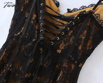 French Style Fashion Elegant Lace Splicing Sexy Forking Sheath Mini Dress Casual Suspender Dress Women
