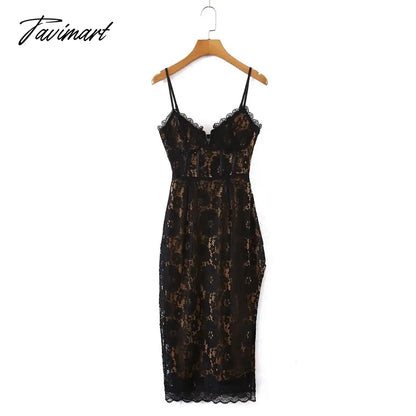 French Style Fashion Elegant Lace Splicing Sexy Forking Sheath Mini Dress Casual Suspender Dress Women