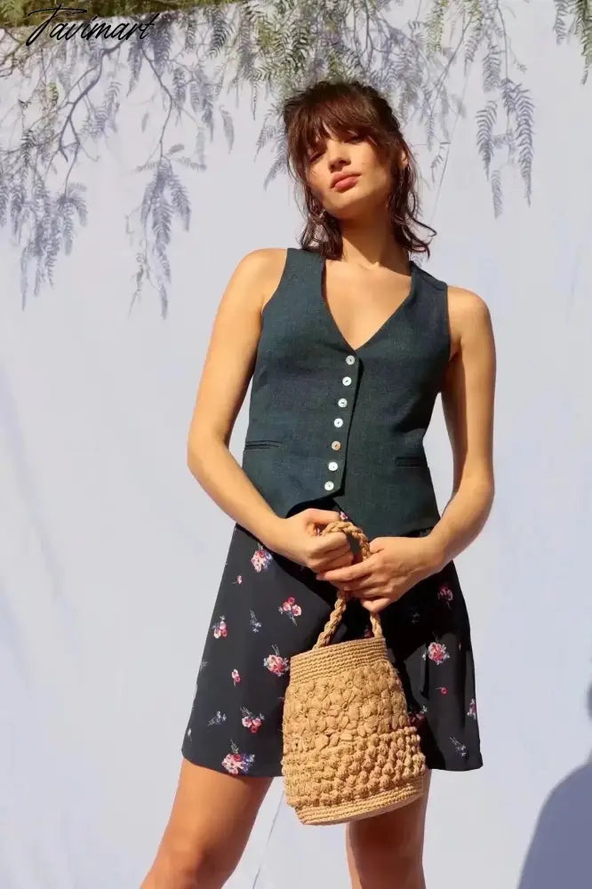 French Style Fashion Indie Folk Floral Print Skirts Elegant Belt A-line Skirts Women
