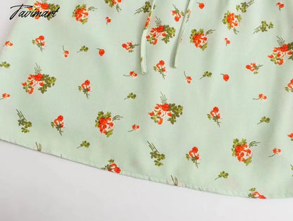French Style Fashion Indie Folk Floral Print Skirts Elegant Belt A-line Skirts Women