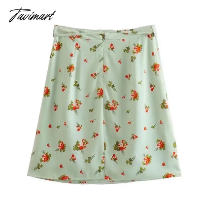 French Style Fashion Indie Folk Floral Print Skirts Elegant Belt A-line Skirts Women