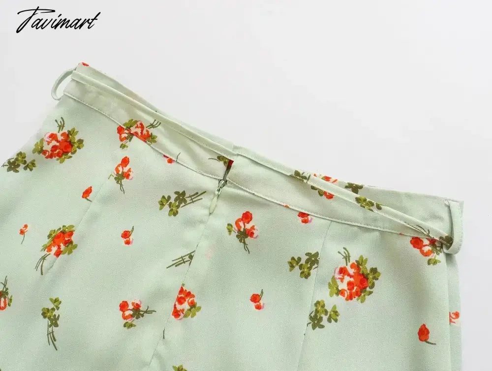 French Style Fashion Indie Folk Floral Print Skirts Elegant Belt A-line Skirts Women