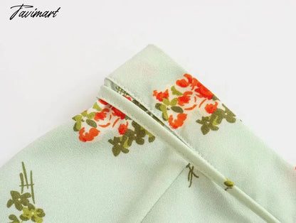 French Style Fashion Indie Folk Floral Print Skirts Elegant Belt A-line Skirts Women