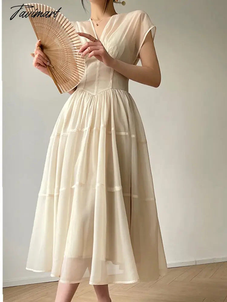 French Vintage Elegant Sexy V Neck Print Summer Dress For Women High End Exquisite Party Dress Vestidos Female Clothing