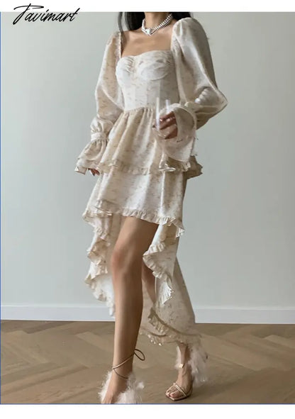French Vintage Print Floral Dress Women Sweet Elegant Evening Party Midi Dresses Female Puff Sleeve Retro Sexy Dress Autumn