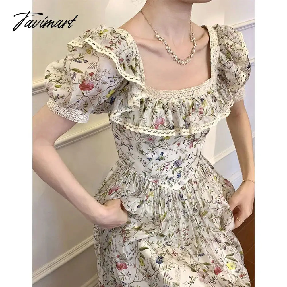 French Vintage Ruffles Puffle Sleeve Dress Summer Princess Palace Dress Evening Party Dress birthday dress women prom dress